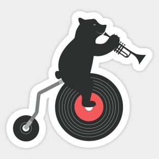 Black Bear with his Trumpet on Penny farthing Bike Sticker